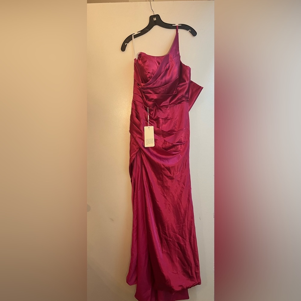 Satin One Shoulder Dress Long with Slit Ruched Mermaid Formal Evening Event Gown - Picture 3 of 10